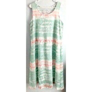 Cloth & Portrait A-Line Women's Eyelet Midi Dress Lined White Mint Peach - Large